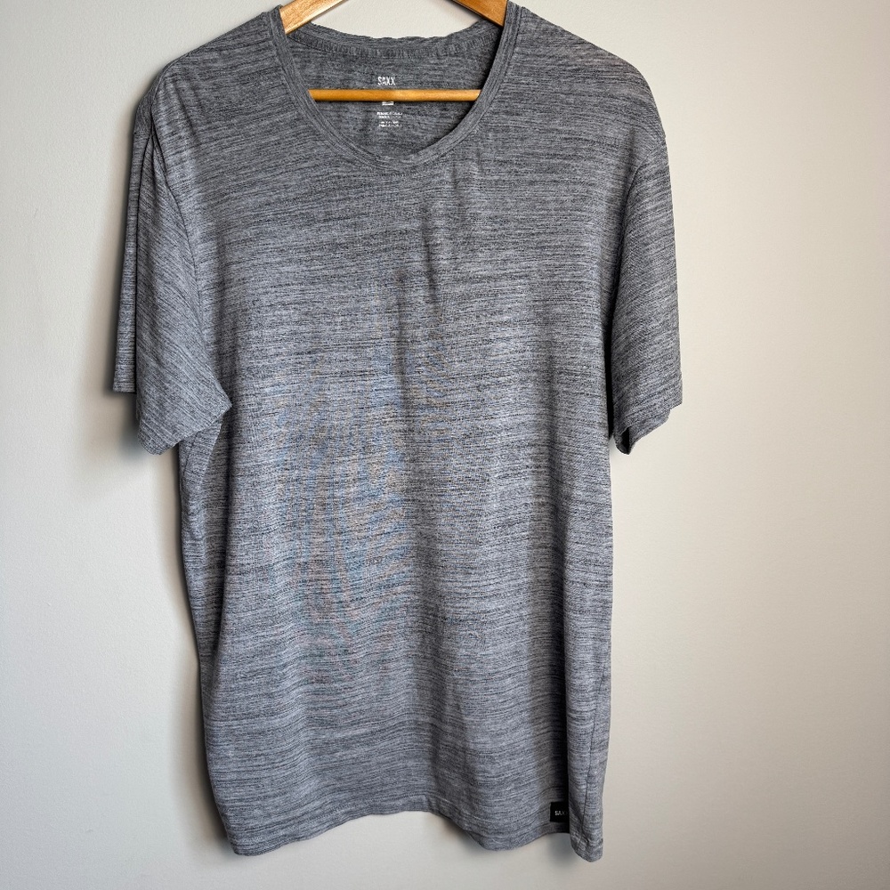 SAXX Men's Performance Short‎ Sleeve T-Shirt Marled Gray Large Athleisure Casual
